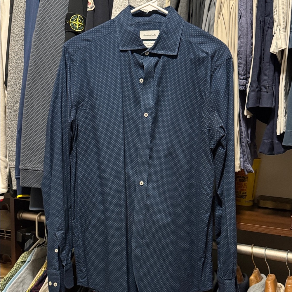 Massimo Dutti, Navy Casual Button Down Shirt, medium, slim fit, like new